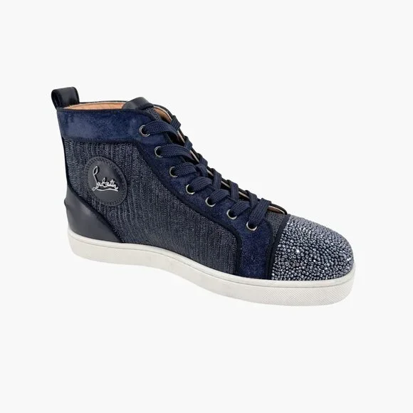 Christian Louboutin Louis Strass Sneaker Size 39 US 9 Navy Blue High Top Crystal - Picture 10 of 14